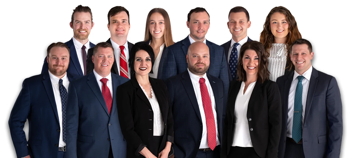 About our attorneys, from left to right, bottom row: John D. Icenogle, Nathan T. Bruner, Loralea L. Frank, Luke M. Simpson, Bergan E. Schumacher, Nathan P. Husak. Top row, from left to right, Collin A.D. Preece, Samuel G. Mellema, Grace E. Holst, Jerad A. Murphy, Griffin E.W. Armendariz, Isabelle R. Zito.